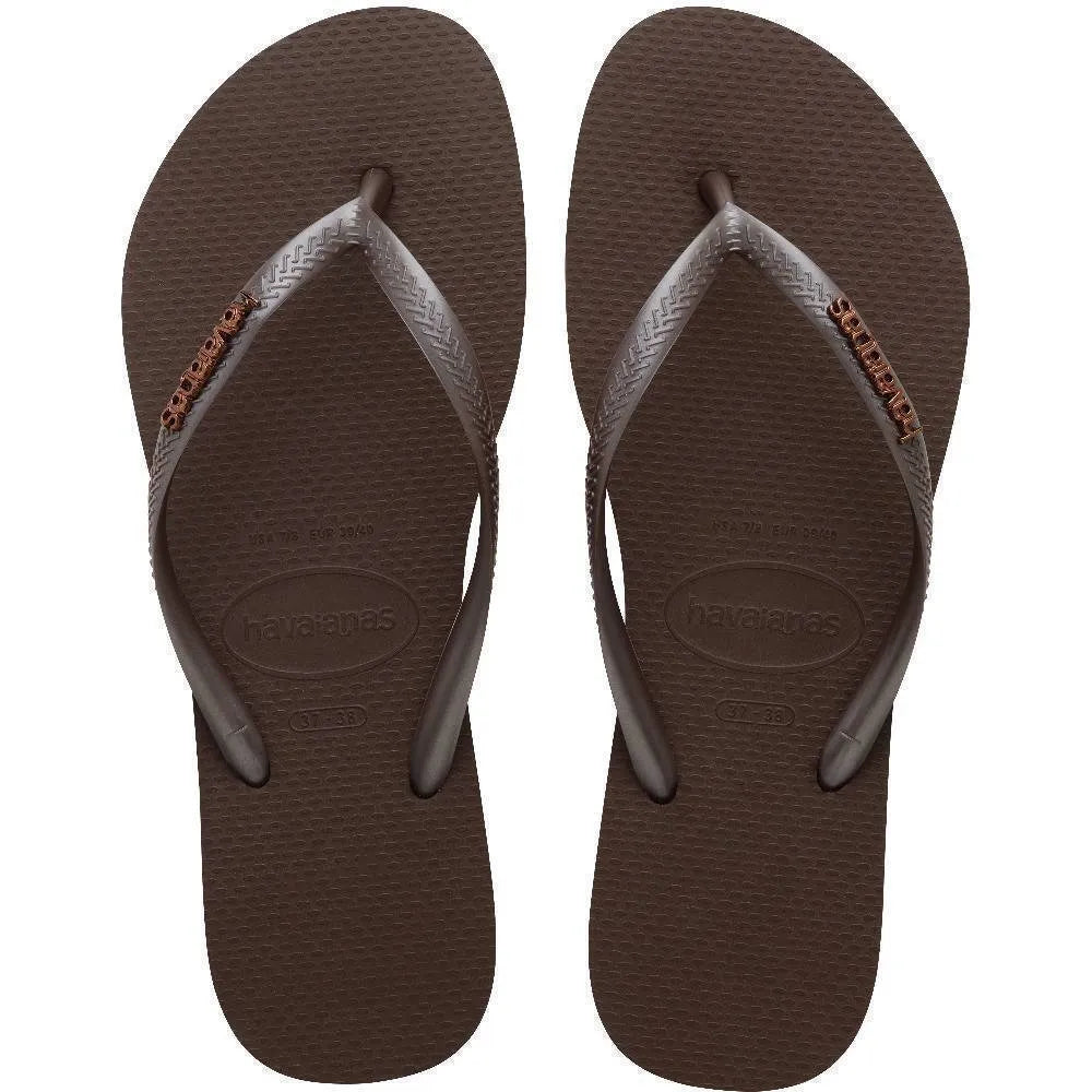 Hawaianas Slim Logo Metallic Γυναικεία Σαγιονάρα 4119875-0727 Cafe