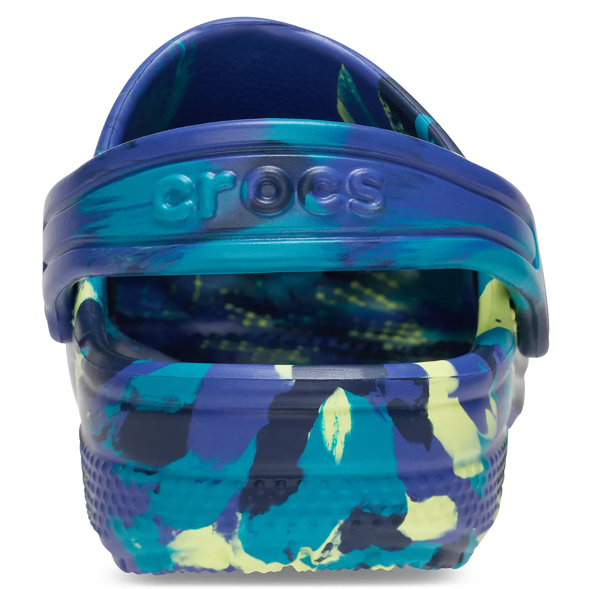 crocs classic marbled clog t πίσω όψη ζευγάρι, μπλε χρώμα