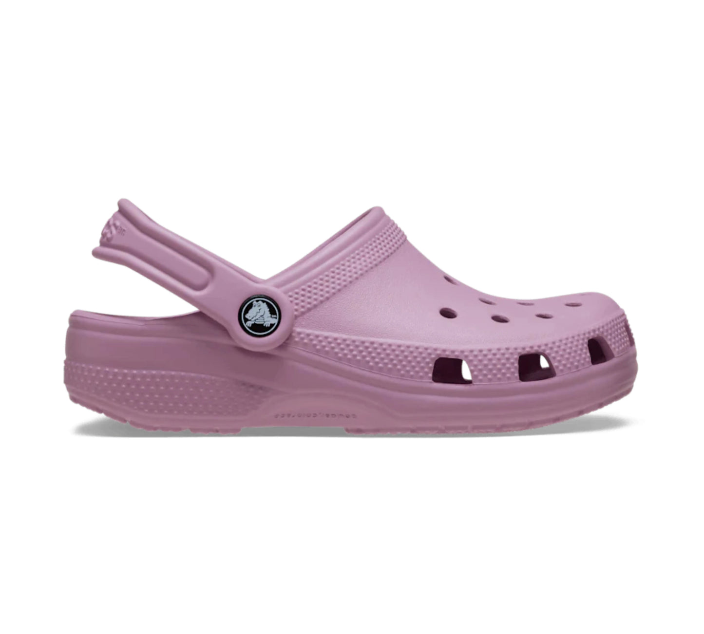 Πλάγια όψη του παιδικού Crocs Classic Clog K σε χρώμα Hydrangea, με εμφανές το λουράκι στήριξης στη φτέρνα και τις χαρακτηριστικές τρύπες αερισμού.