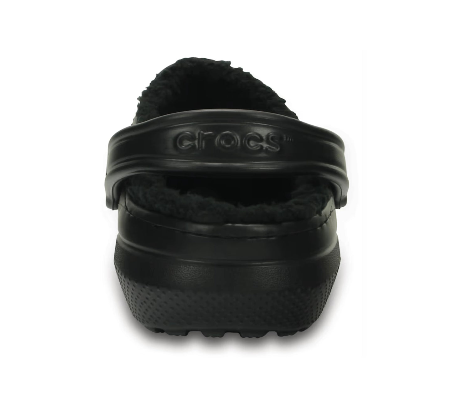 Πίσω όψη του Crocs Lined Clog Black, με ανασηκωμένο λουράκι και ορατή τη μαλακή επένδυση στη φτέρνα.
