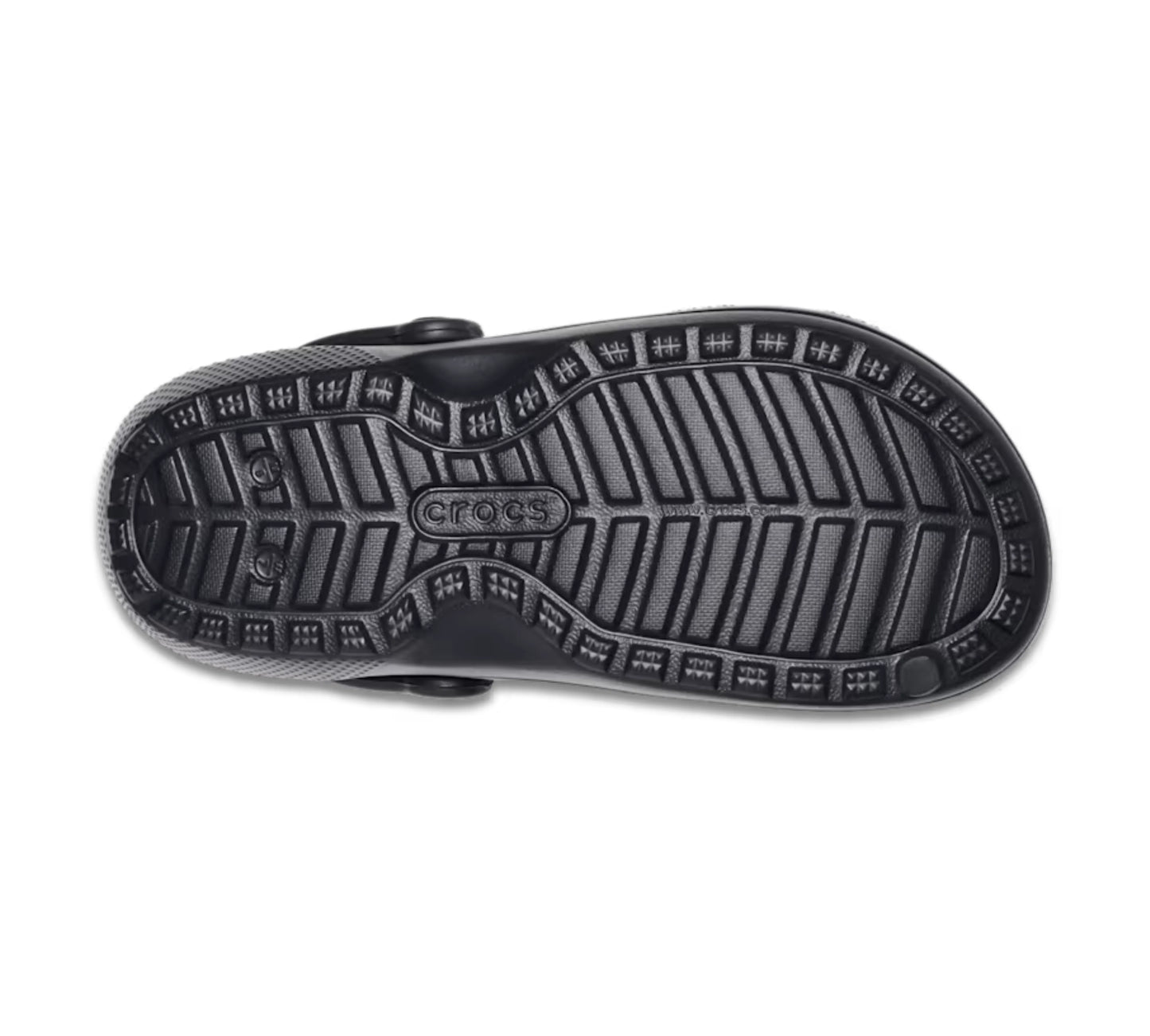 Κάτω όψη του Crocs Lined Clog σε μαύρο χρώμα, με ανάγλυφη αντιολισθητική σόλα.