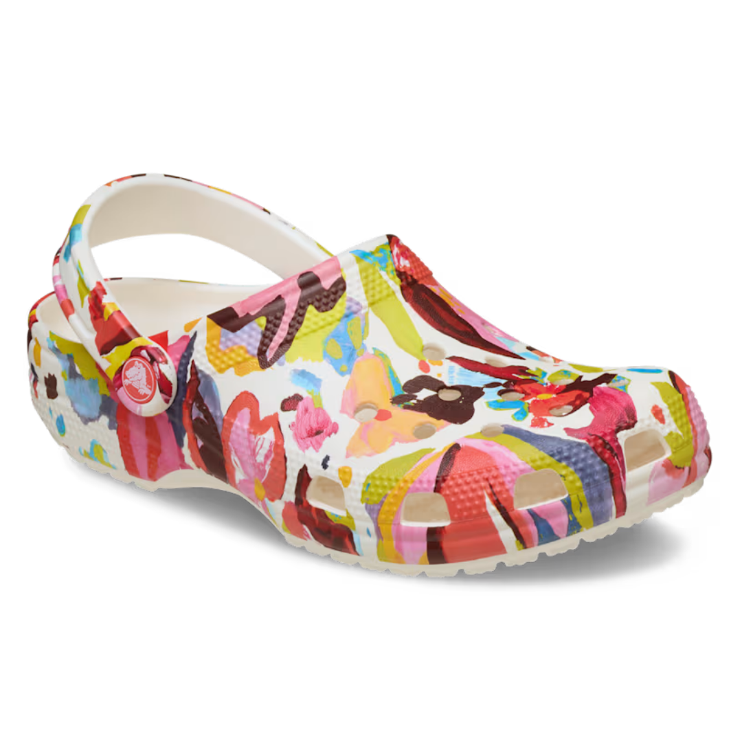 Crocs Classic Painted Clog Floral με μοναδικό σχέδιο λουλουδιών, προβολή 3/4