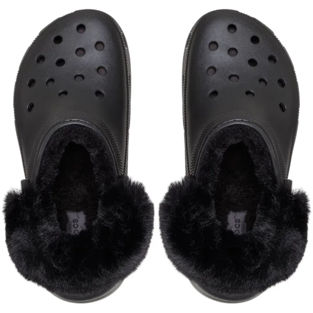 rocs Classic Platform Fuzz Lined Clog σε πάνω λήψη που αναδεικνύει την εσωτερική fleece επένδυση, σε Μαύρο χρώμα