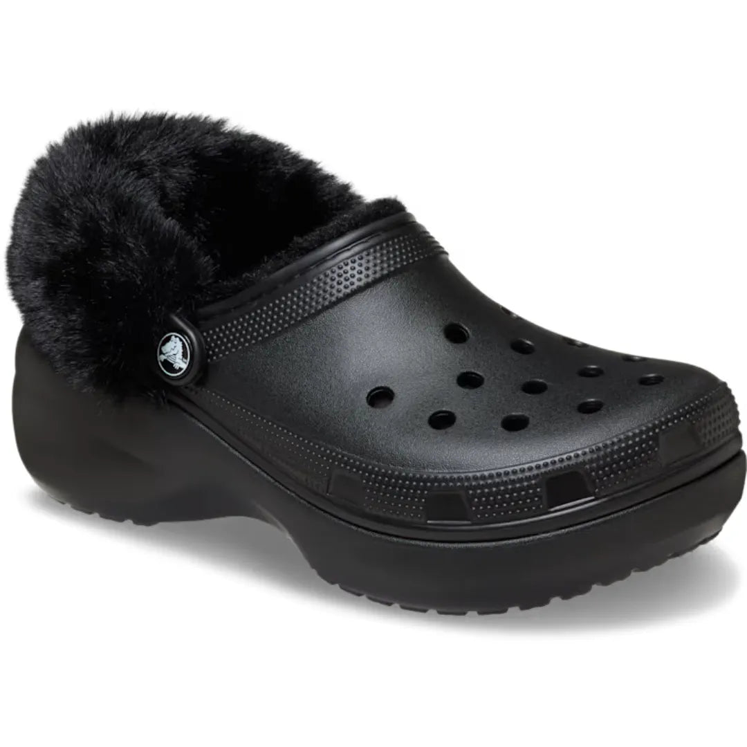 Crocs Classic Platform Fuzz Lined Clog με αντιολισθητική σόλα, προβολή 3/4 σε μαύρο