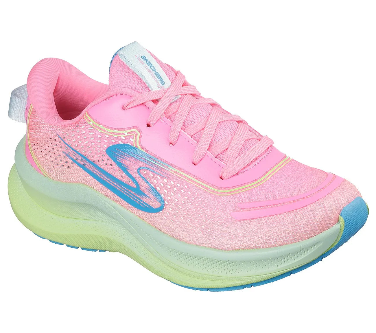 skechers max cushioning ascend aura speed όψη 3/4 εξωτερική πλευρά, ροζ/multi