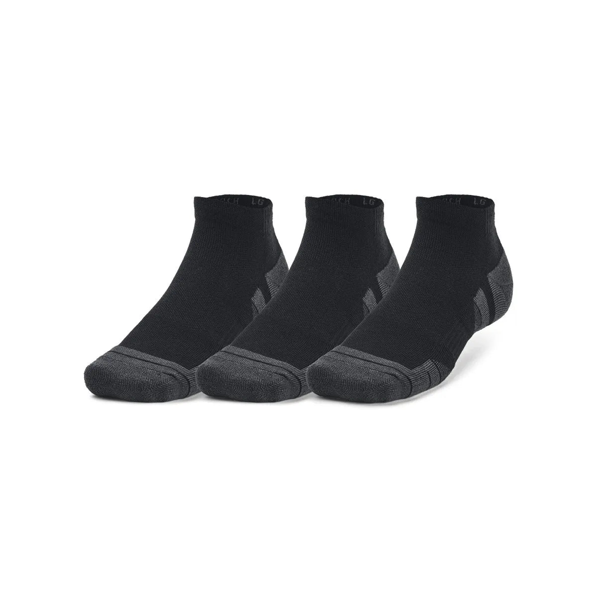 Under Armour Performance Tech – unisex αθλητικές κάλτσες low cut σε Μαύρο χρώμα (σετ 3 τεμαχίων), πλευρική όψη