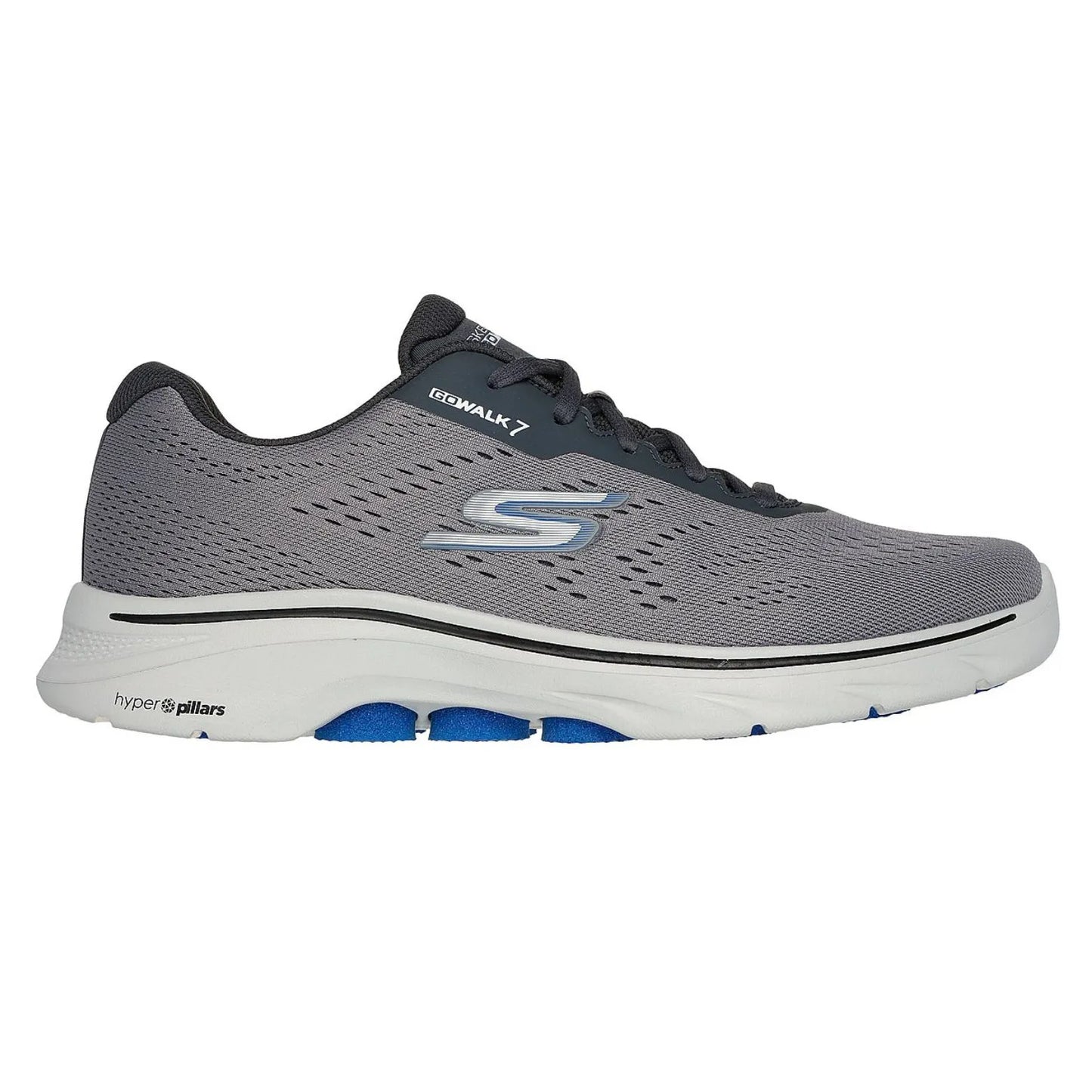 Ανδρικό παπούτσι Skechers GO WALK 7 – Avalo 2 σε μοντέρνο σχεδιασμό, πλευρική προβολή που αναδεικνύει το ελαφρύ επάνω μέρος και την αντικραδασμική σόλα Ultra GO.