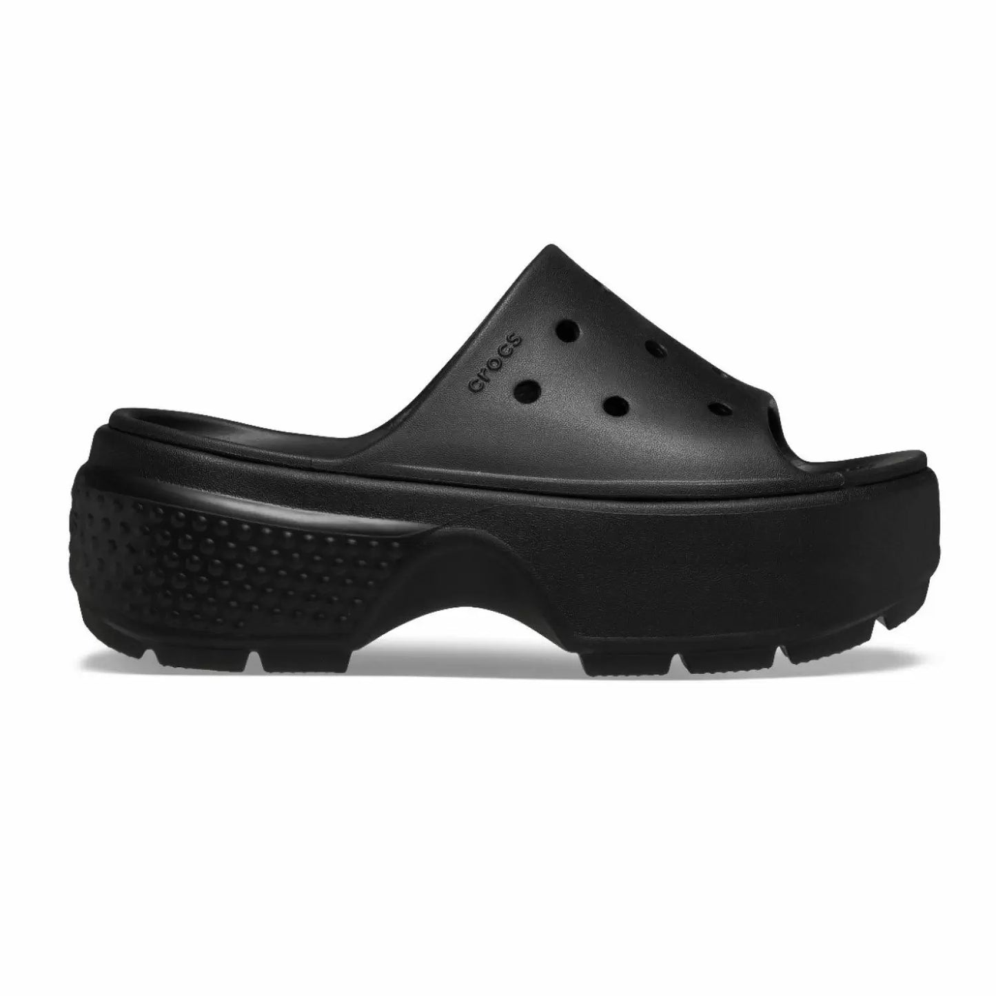 Crocs Stomp Slide – γυναικεία πλατφόρμα σε μαύρο χρώμα, πλευρική όψη