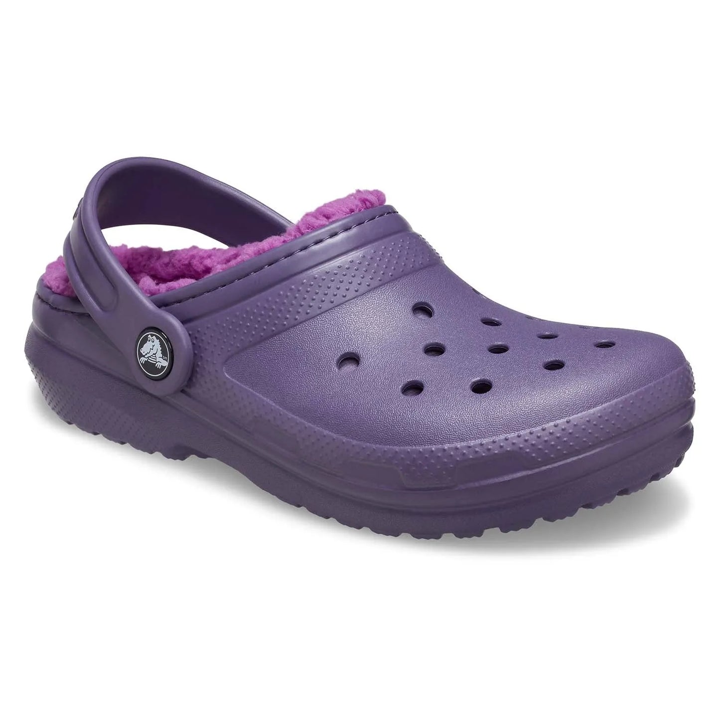 Τρισδιάστατη όψη του Crocs Lined Clog T για νήπια σε χρώμα Nightshade, που αναδεικνύει το σχήμα, την επένδυση και το πίσω λουράκι.