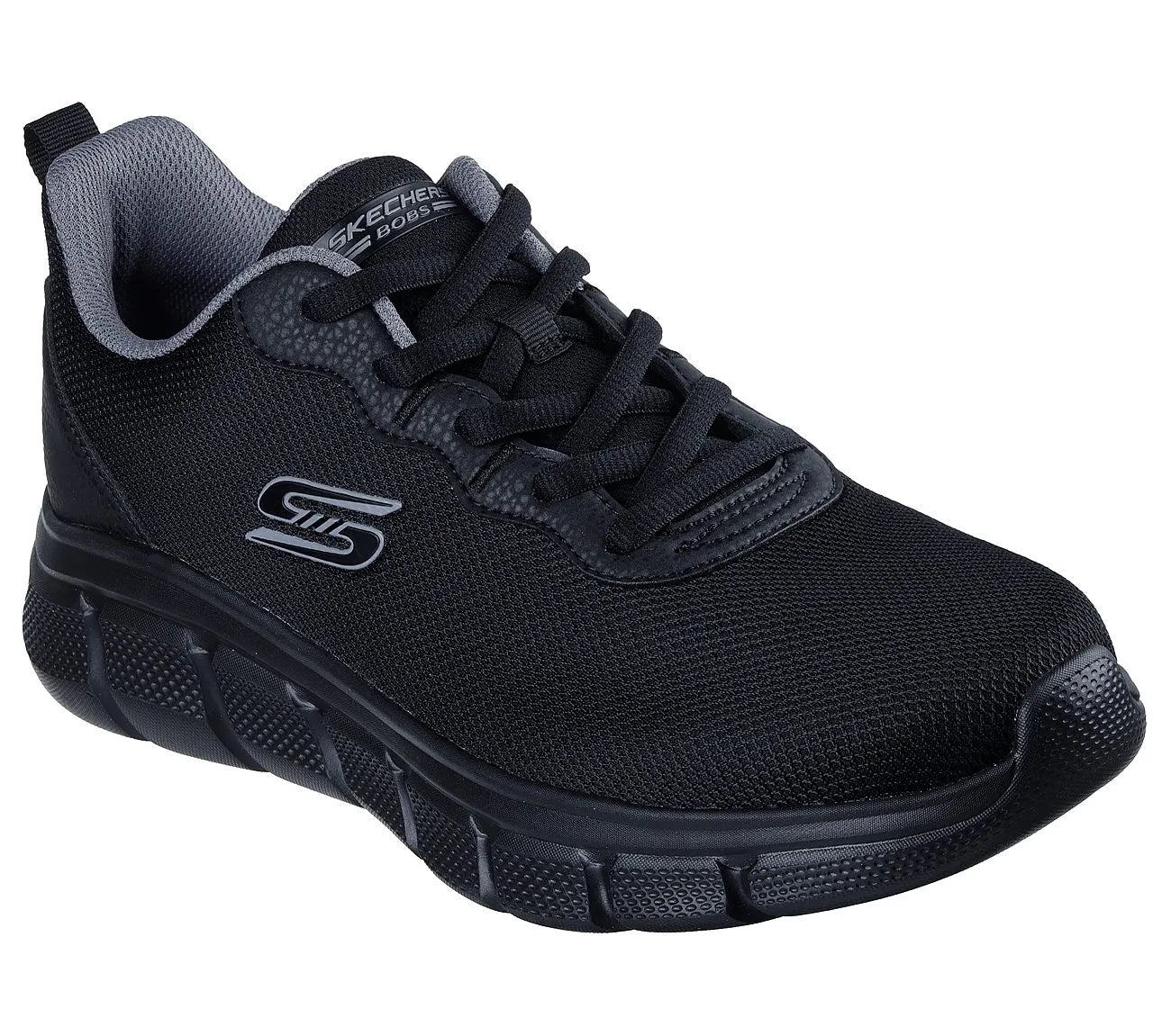 skechers bobs b flex icy edge όψη 3/4 εξωτερική πλευρά σε μαύρο χρώμα