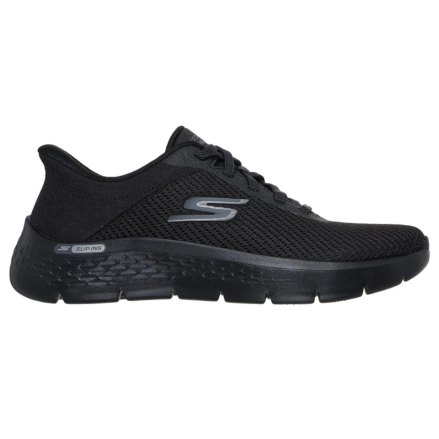 skechers go walk flex carla slip ins πλάγια όψη εξωτερική πλευρά, μαύρο χρώμα