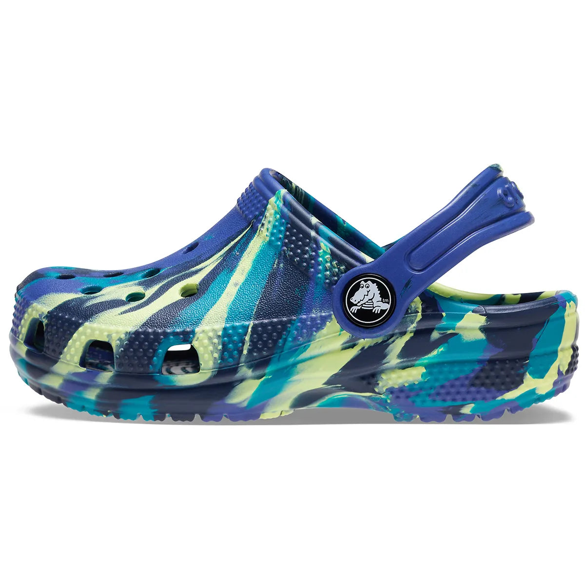 crocs classic marbled clog t πλάγια όψη εξωτερική πλευρά no2, μπλε χρώμα