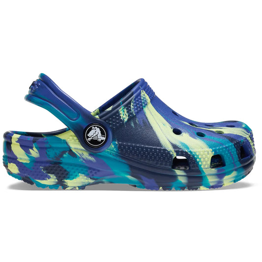 crocs classic marbled clog t πλάγια όψη εξωτερική πλευρά, μπλε χρώμα