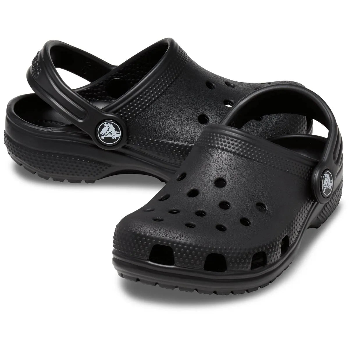 crocs classic clog t όψη 3/4 εξωτερική πλευρά ζευγάρι, μαύρο χρώμα
