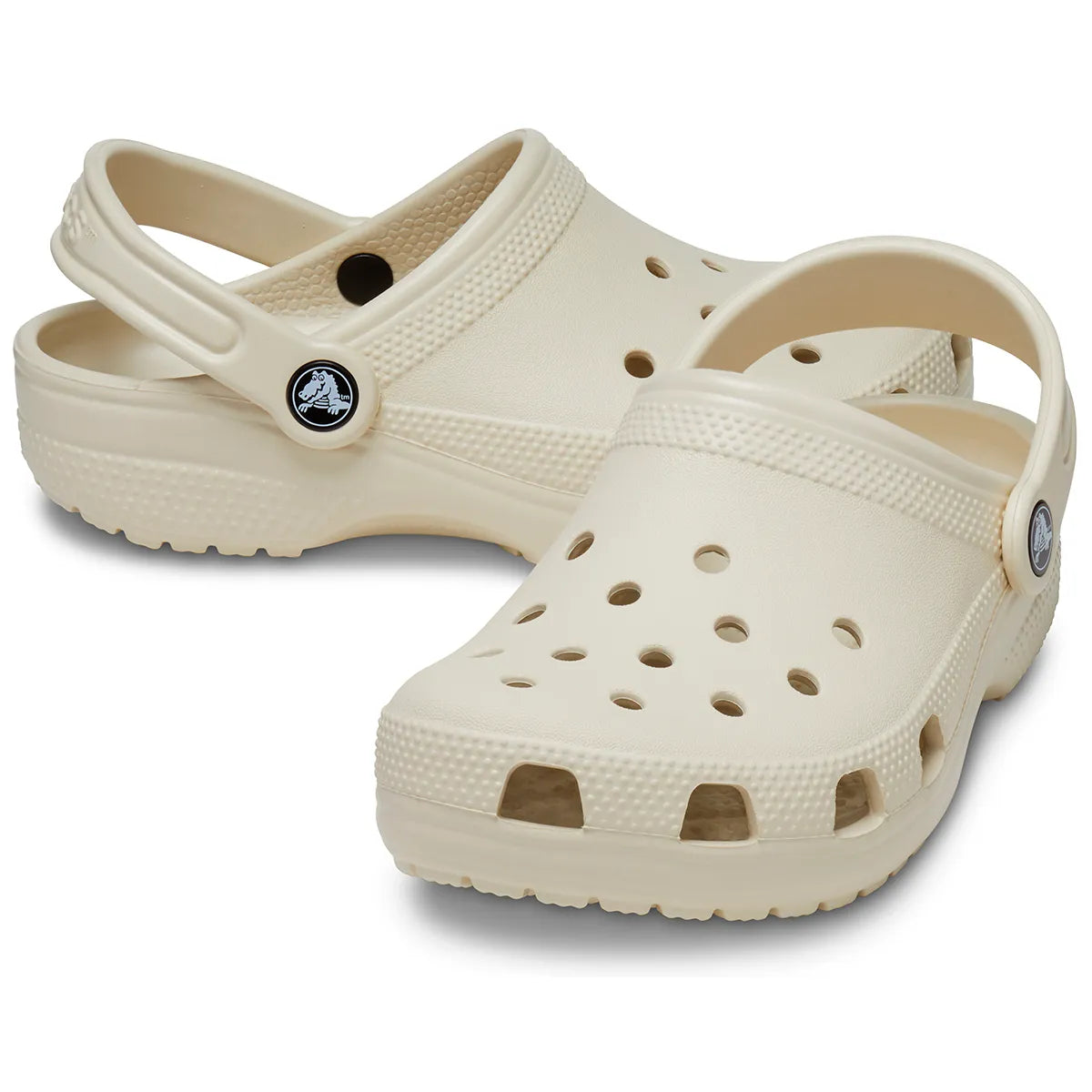 crocs classic clog t όψη 3/4 εξωτερική πλευρά ζευγάρι, μπεζ χρώμα