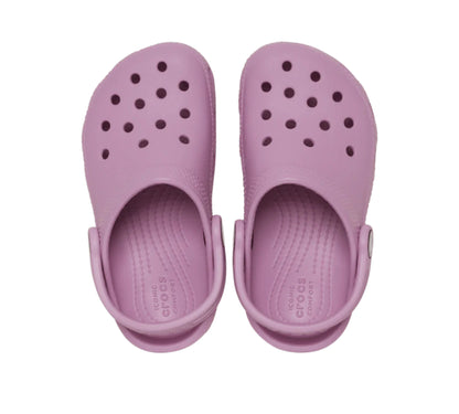 Άνω όψη του παιδικού Crocs Classic Clog K σε Hydrangea, με τις τρύπες εξαερισμού και την εργονομική εσωτερική σόλα ορατές.