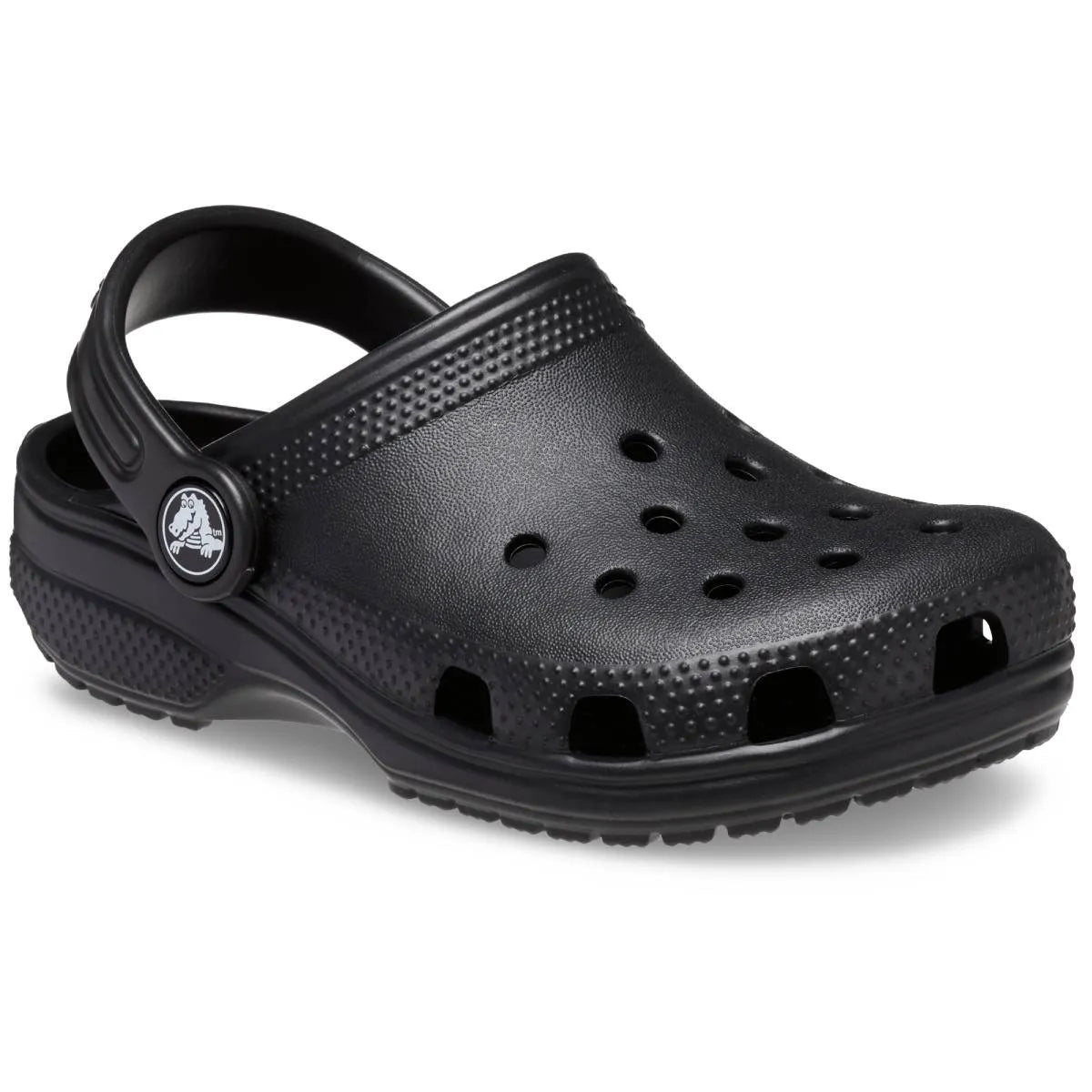 crocs classic clog k όψη 3/4 εξωτερική πλευρά, μαύρο χρώμα