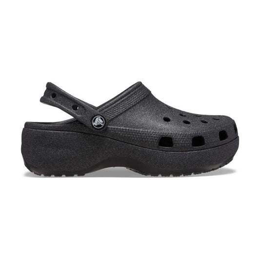Crocs Platform Irid Glitter Clog – γυναικείο μαύρο σαμπό με ανατομική σόλα και γυαλιστερό φινίρισμα, πλάγια  λήψη
