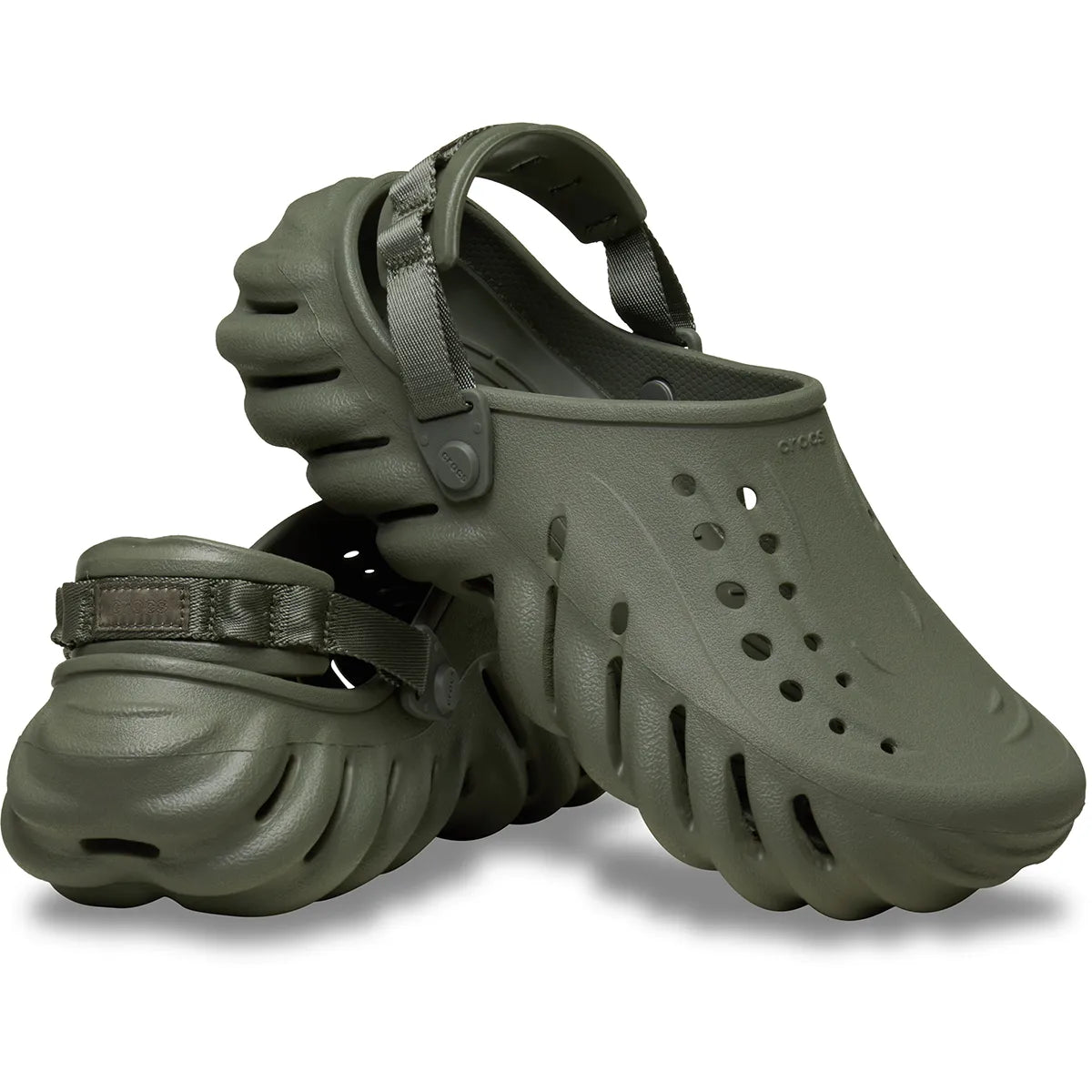 crocs echo clog unisex σαμπό όψη 3/4 εξωτερική πλευρά, Λαδί χρώμα