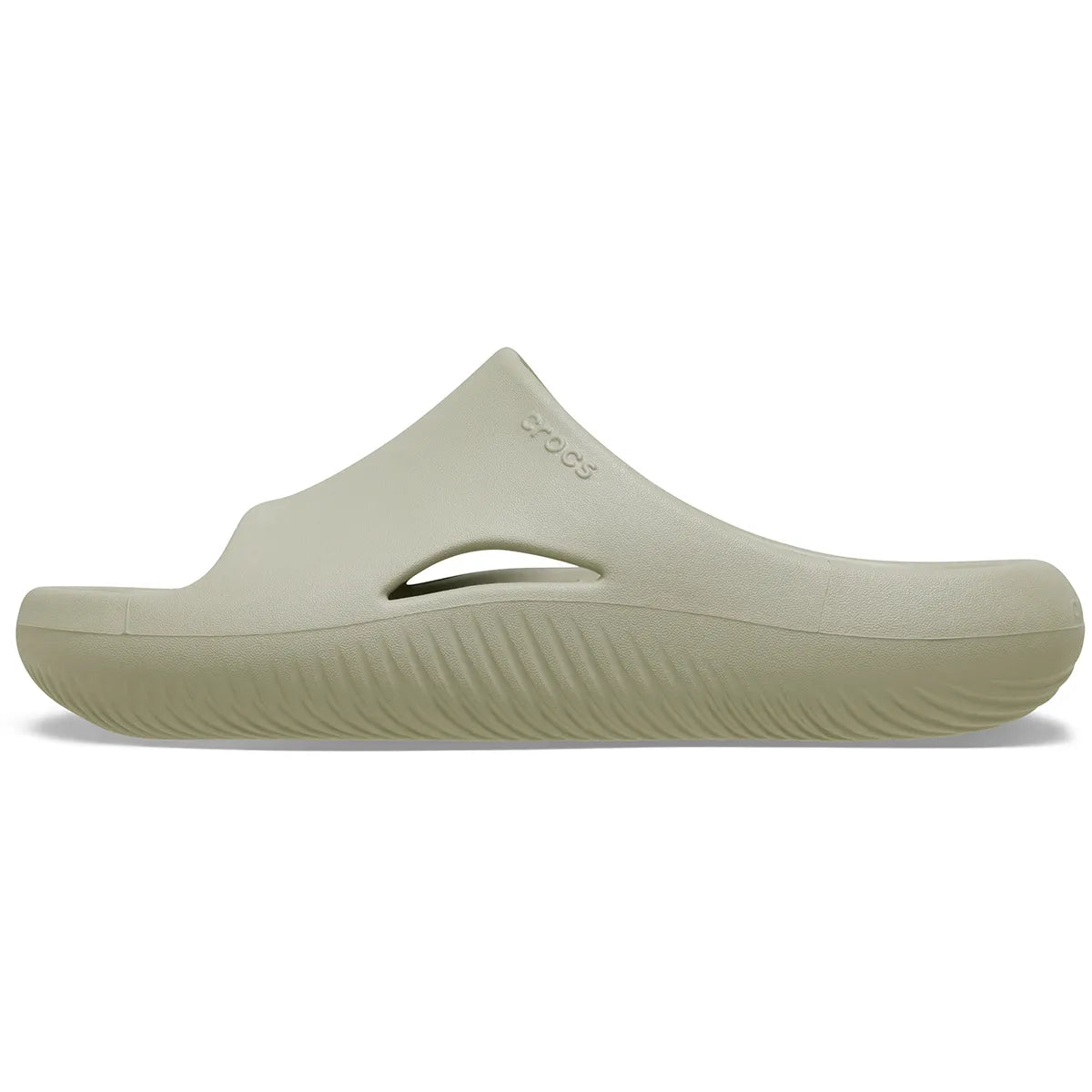 crocs mellow recovery slide πλάγια όψη εξωτερική πλευρά no2 σε χρώμα μπεζ meteor