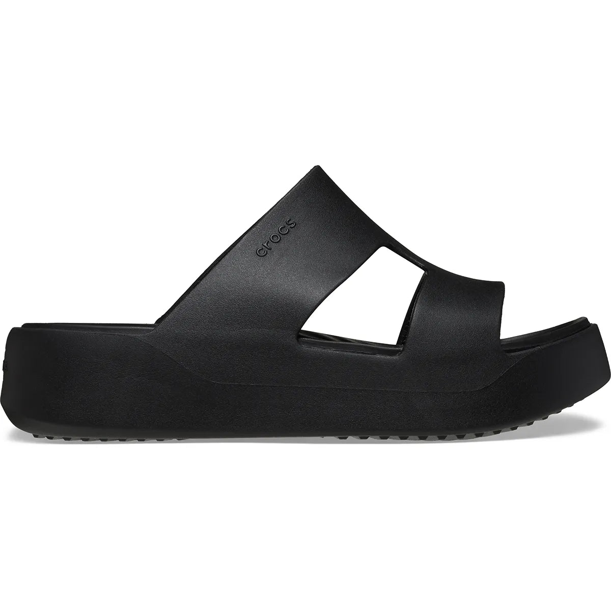 crocs getaway platform h strap πλάγια όψη εξωτερική πλευρά σε μαύρο χρώμα