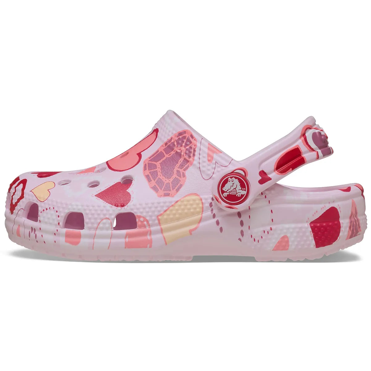 crocs classic graphic clog T πλάγια όψη εξωτερική πλευράno2, ροζ με καρδιές