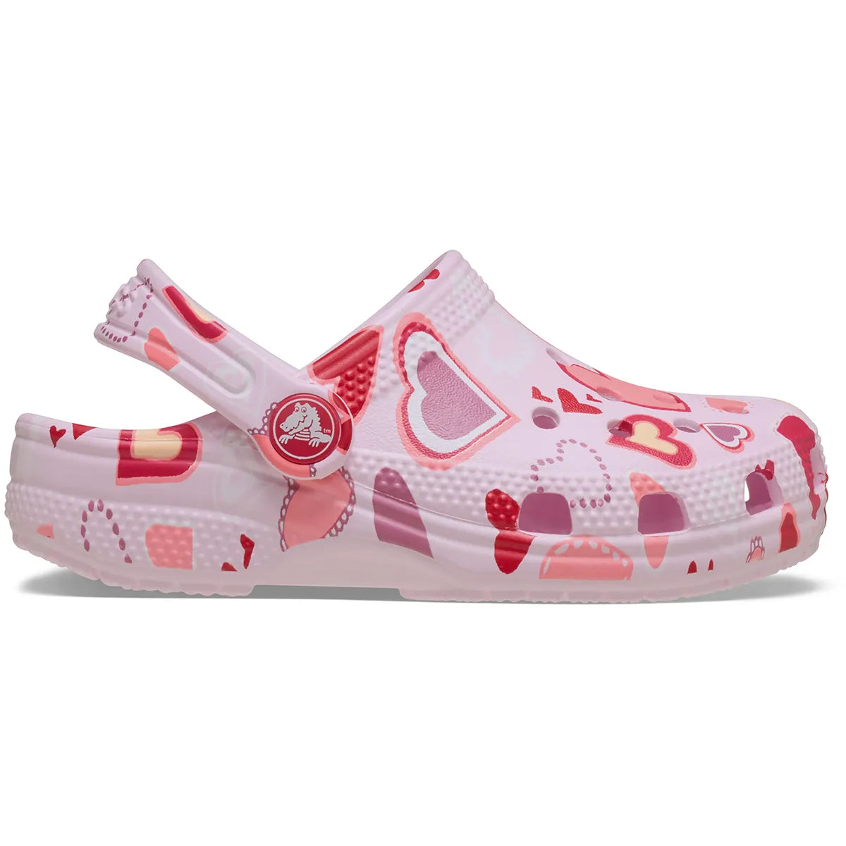 crocs classic graphic clog T πλάγια όψη εξωτερική πλευρά, ροζ με καρδιές