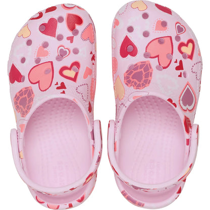 crocs classic graphic clog T πάνω όψη ζευγάρι, ροζ με καρδιές