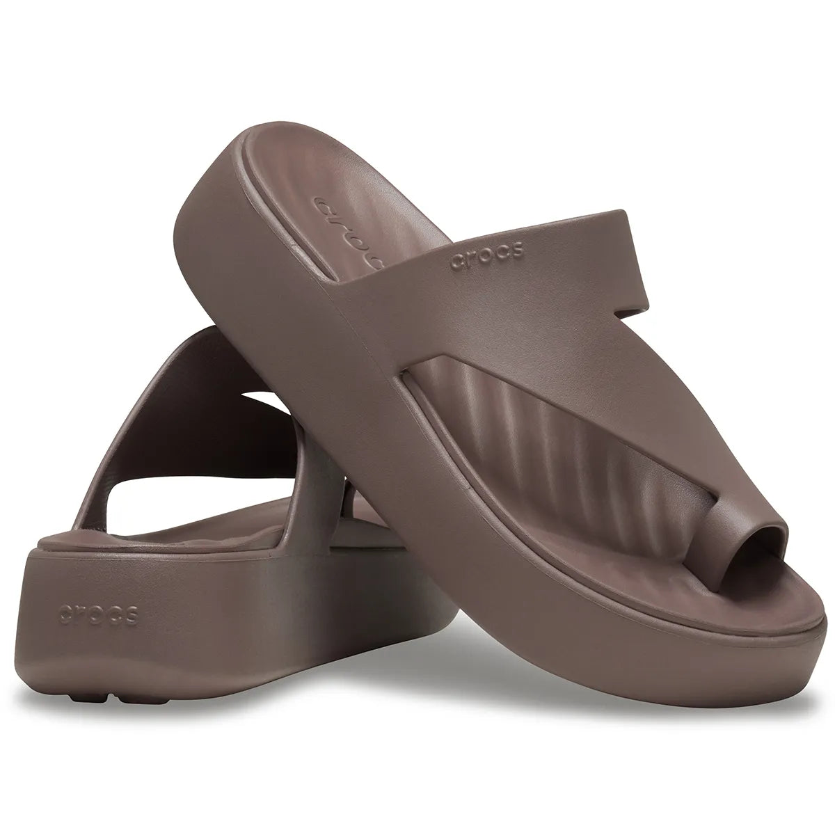 Crocs Platform Toe Loop Καφέ 3/4 έξω ζευγάρι