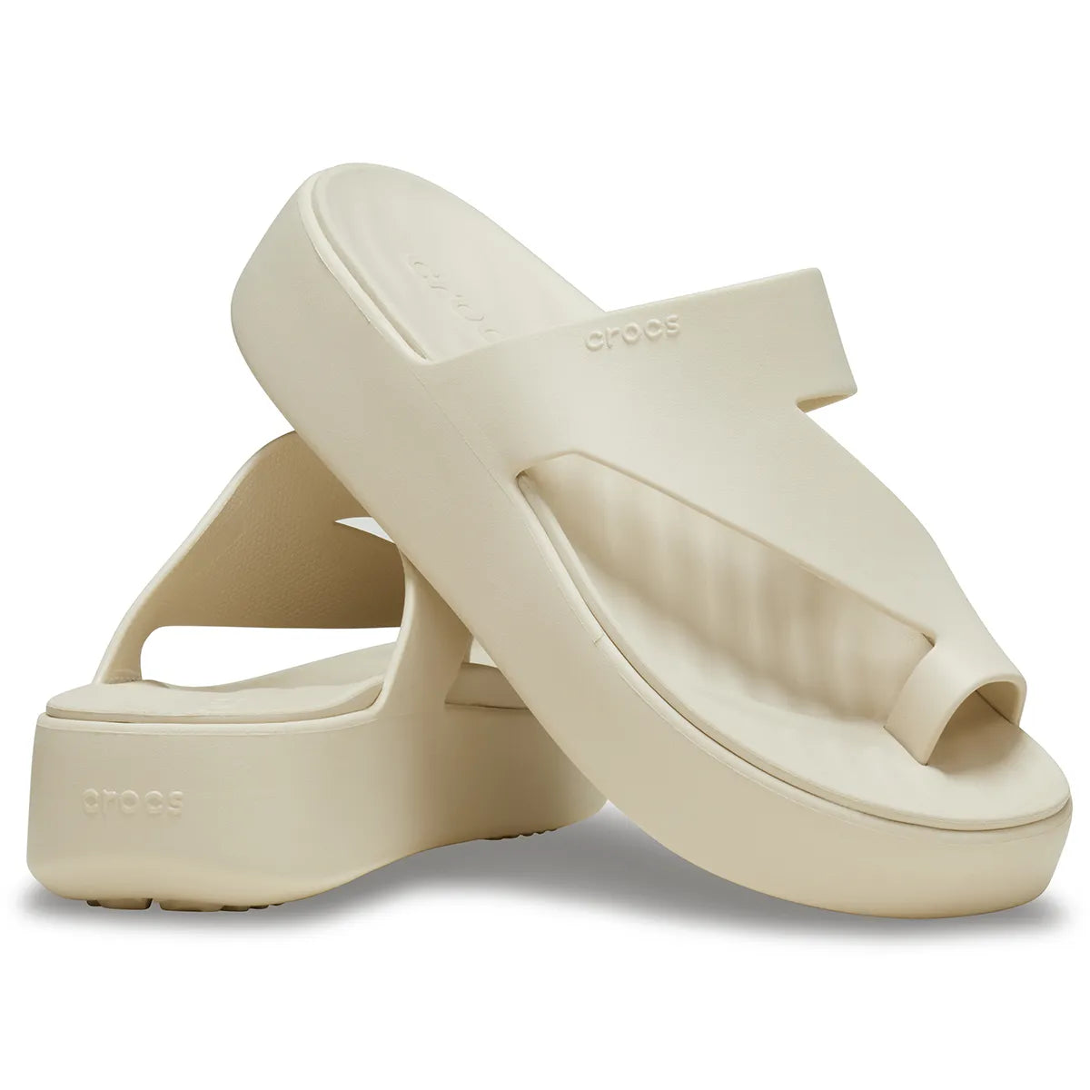 Crocs Platform Toe Loop Μπεζ 3/4 έξω ζευγάρι