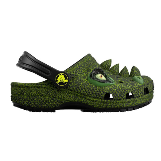 crocs classic i am clog t πλάγια όψη εξωτερική πλευρά, Μαύρο χρώμα με δεινόσαυρο