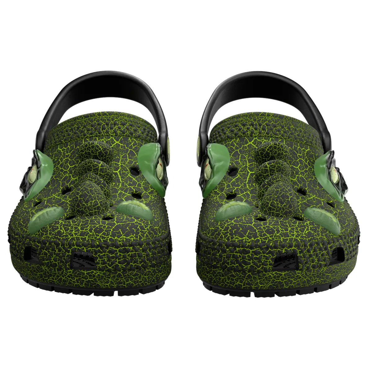 crocs classic i am clog t μπροστά όψη , Μαύρο χρώμα με δεινόσαυρο