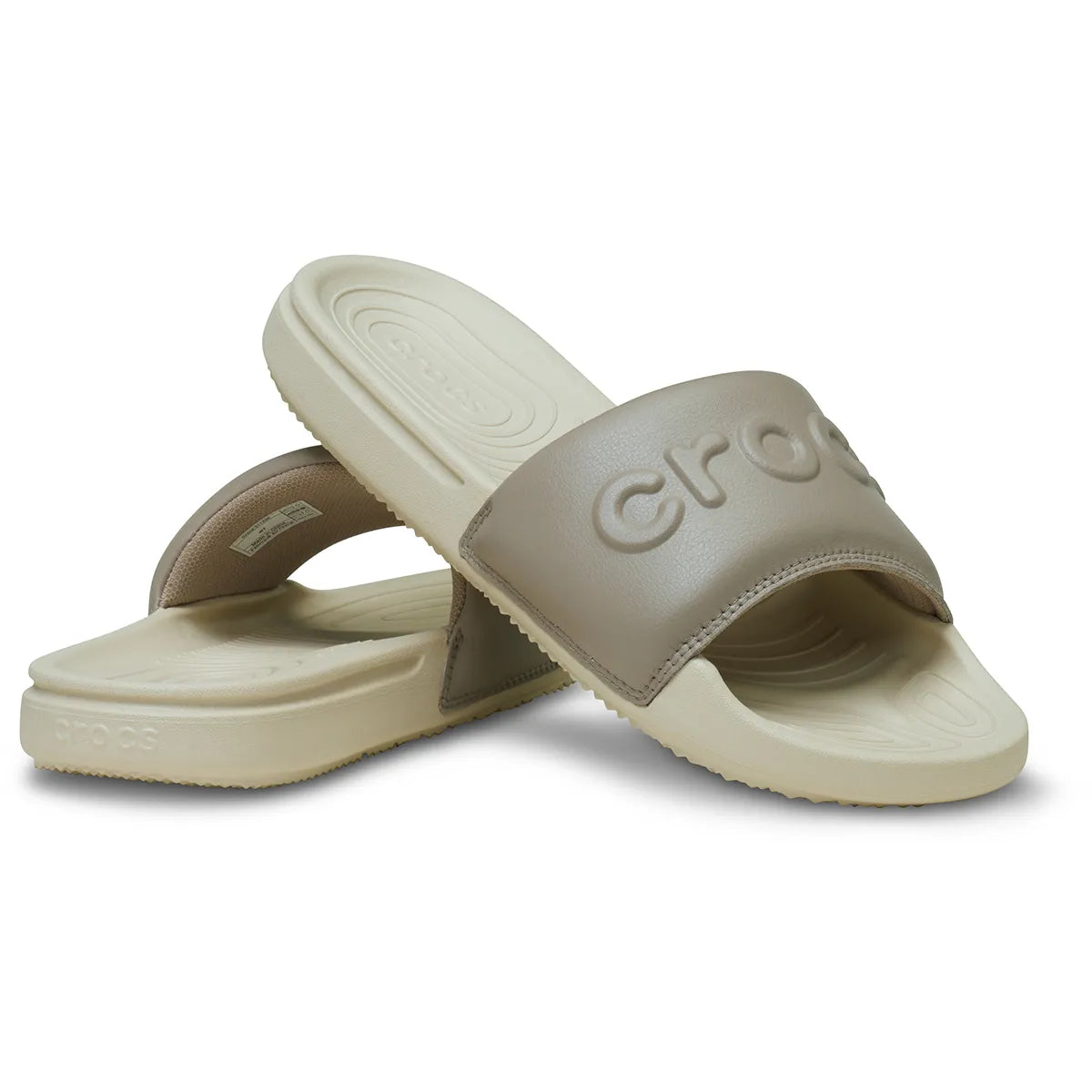 crocs all day slide women όψη 3/4 εσωτερική πλευρά, χρώμα bone/taupe