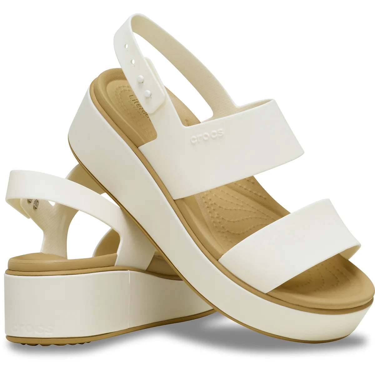 crocs brooklyn matte wrap low wedge όψη 3/4 εσωτερική πλευρά, μπεζ χρώμα