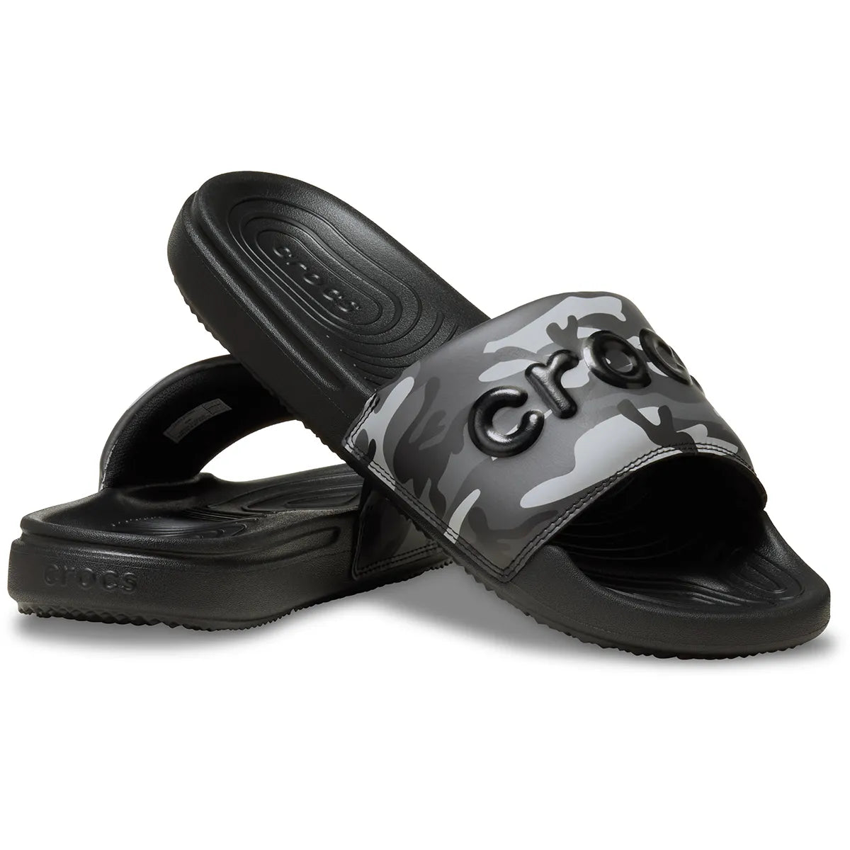 crocs all day slide men όψη 3/4 εξωτερική πλευρά, χρώμα Μαύρο Γκρι Κάμο