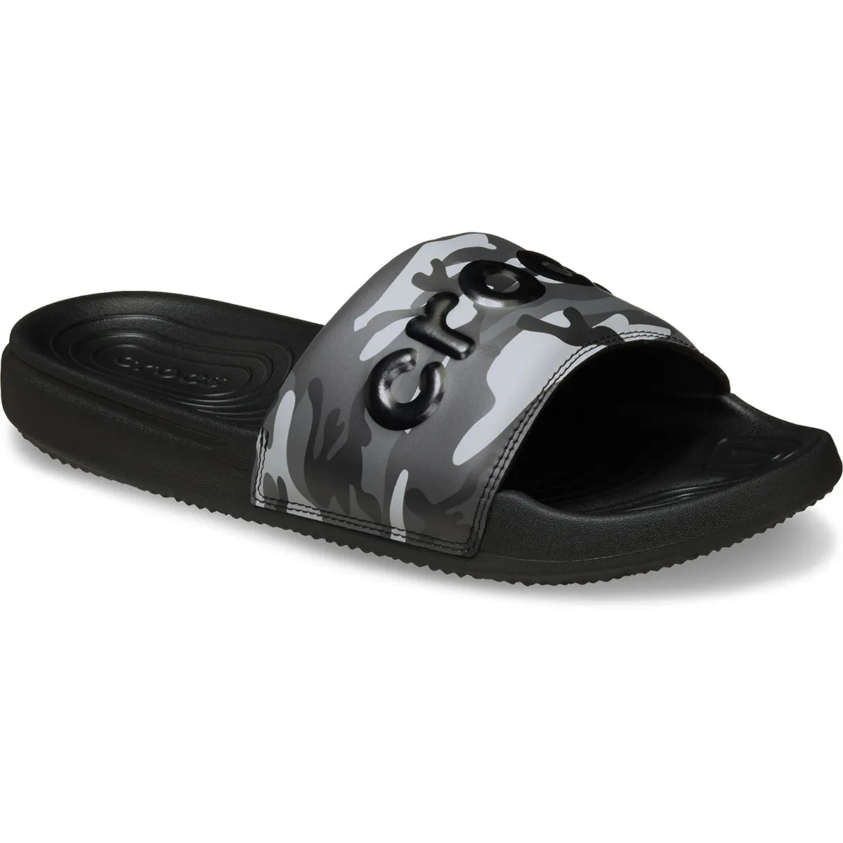 crocs all day slide men όψη 3/4 εξωτερική πλευρά, χρώμα Μαύρο Γκρι Κάμο