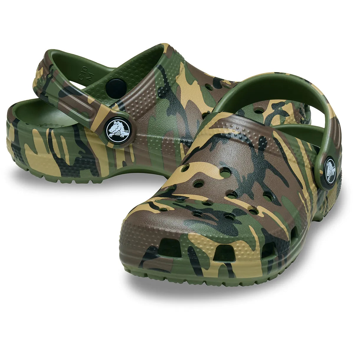 crocs classic graphic clog T όψη 3/4 εξωτερική πλευρά ζευγάρι, army green
