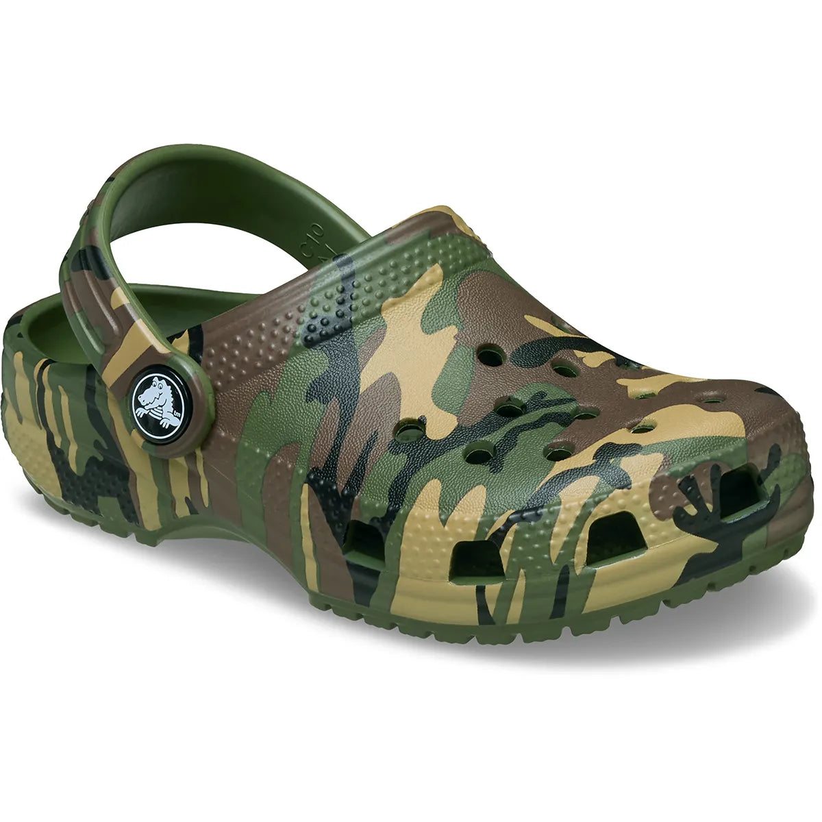 crocs classic graphic clog T όψη 3/4 εξωτερική πλευρά, army green