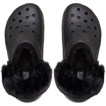 rocs Classic Platform Fuzz Lined Clog σε πάνω λήψη που αναδεικνύει την εσωτερική fleece επένδυση, σε Μαύρο χρώμα