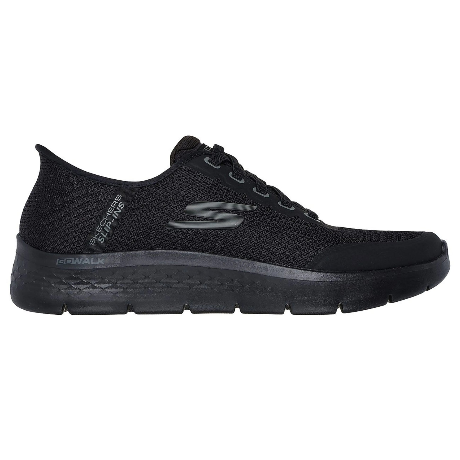 skechers go walk flex netro slip ins πλάγια όψη εξωτερική πλευρά, μαύρο χρώμα