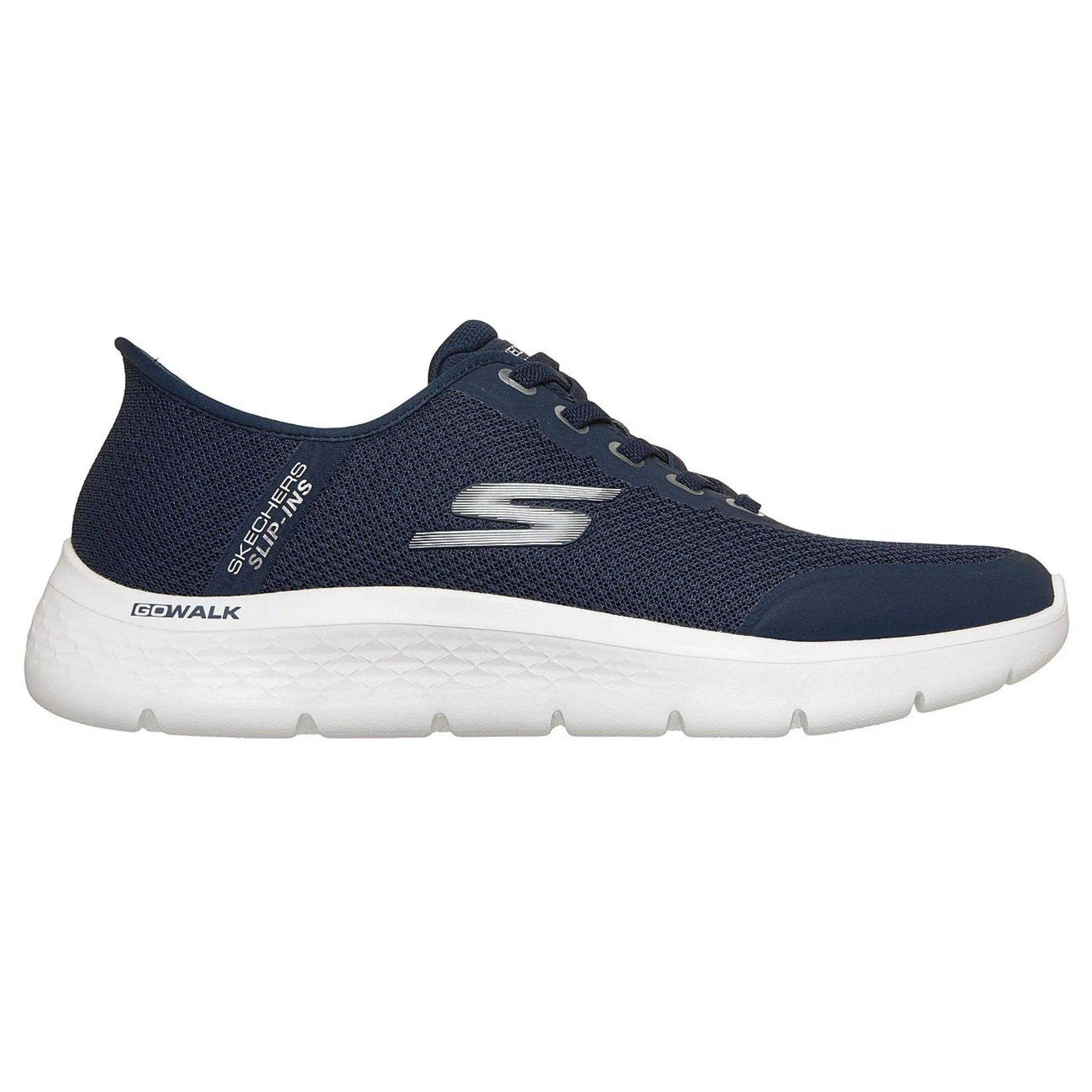 skechers go walk flex netro slip ins πλάγια όψη εξωτερική πλευρά, μπλέ χρώμα