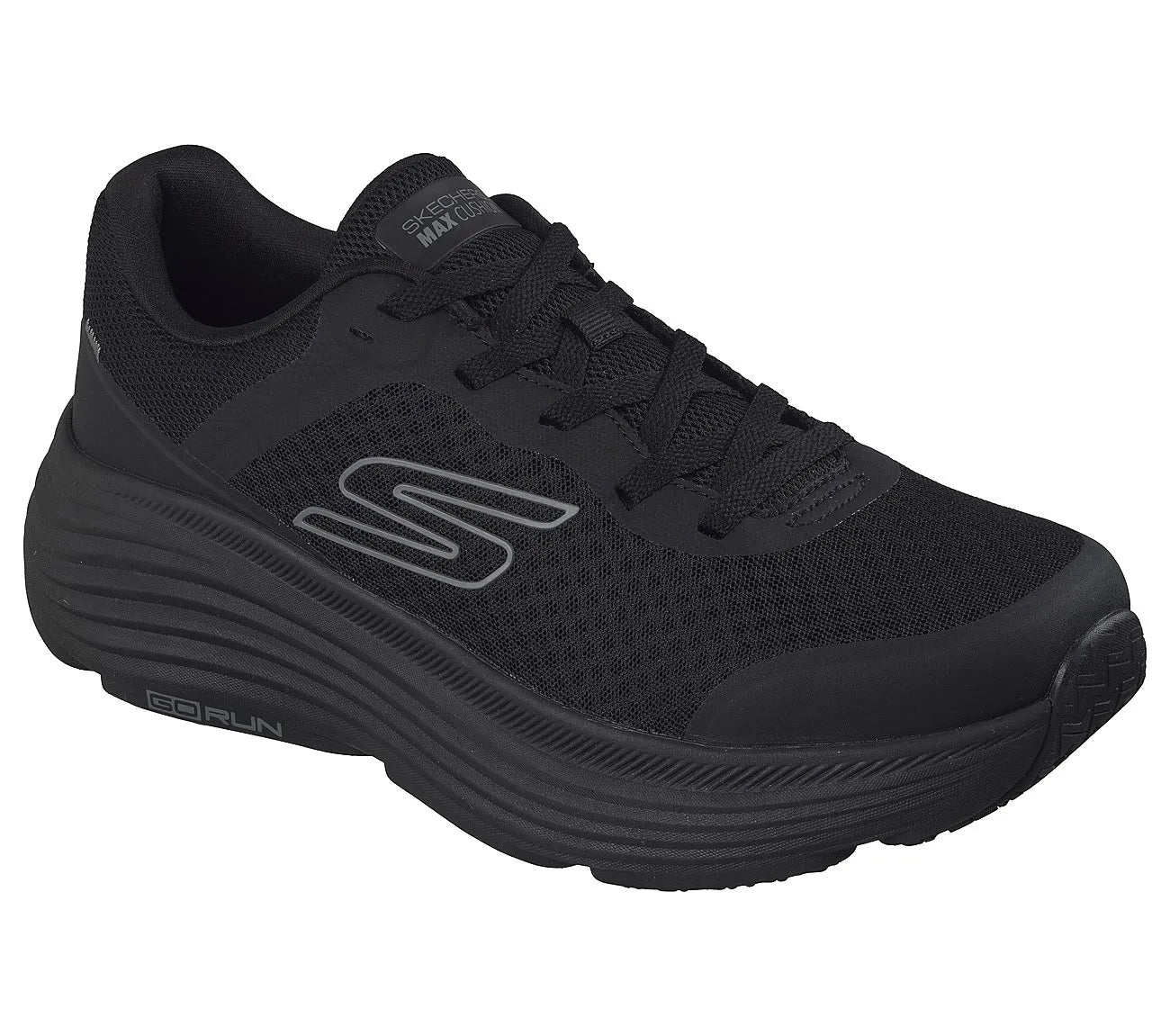 skechers max cushioning endeavour όψη 3/4 εσωτερική πλευρά, μαύρο χρώμα
