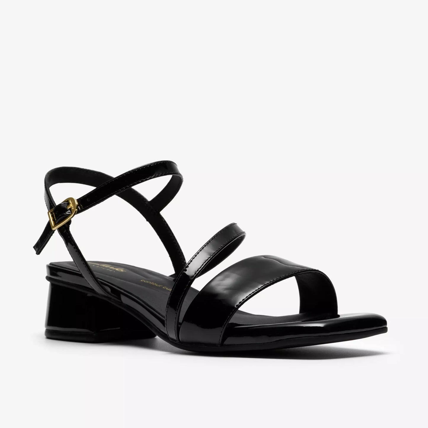 clarks serina35 strap όψη 3/4 εξωτερική πλευρά, μαύρο χρώμα