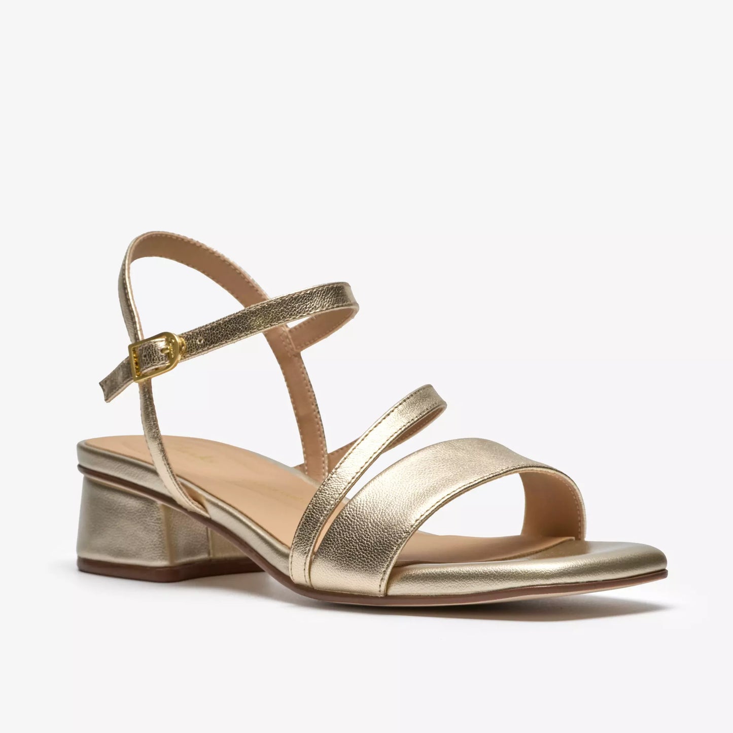 clarks serina35 strap όψη 3/4 εξωτερική πλευρά, χρυσό χρώμα