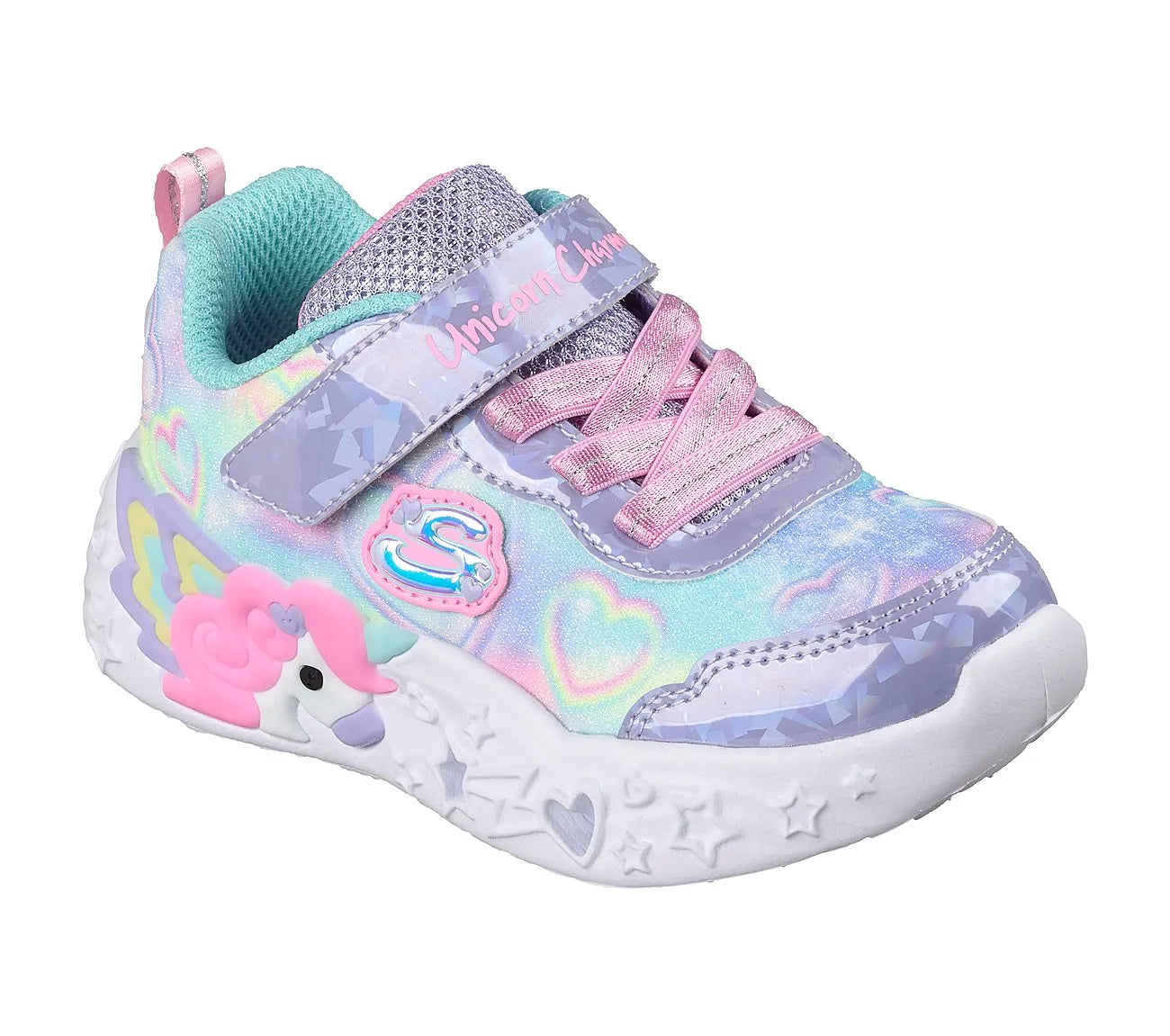 skechers s lights unicorn charmer lil hearts sparkle όψη 3/4 εξωτερική πλευρά
