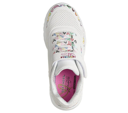 skechers jgoldcrown uno lite heart craze πάνω όψη ζευγάρι, λευκό χρώμα