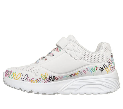 skechers jgoldcrown uno lite heart craze πλάγια όψη εσωτερική πλευρά, λευκό χρώμα