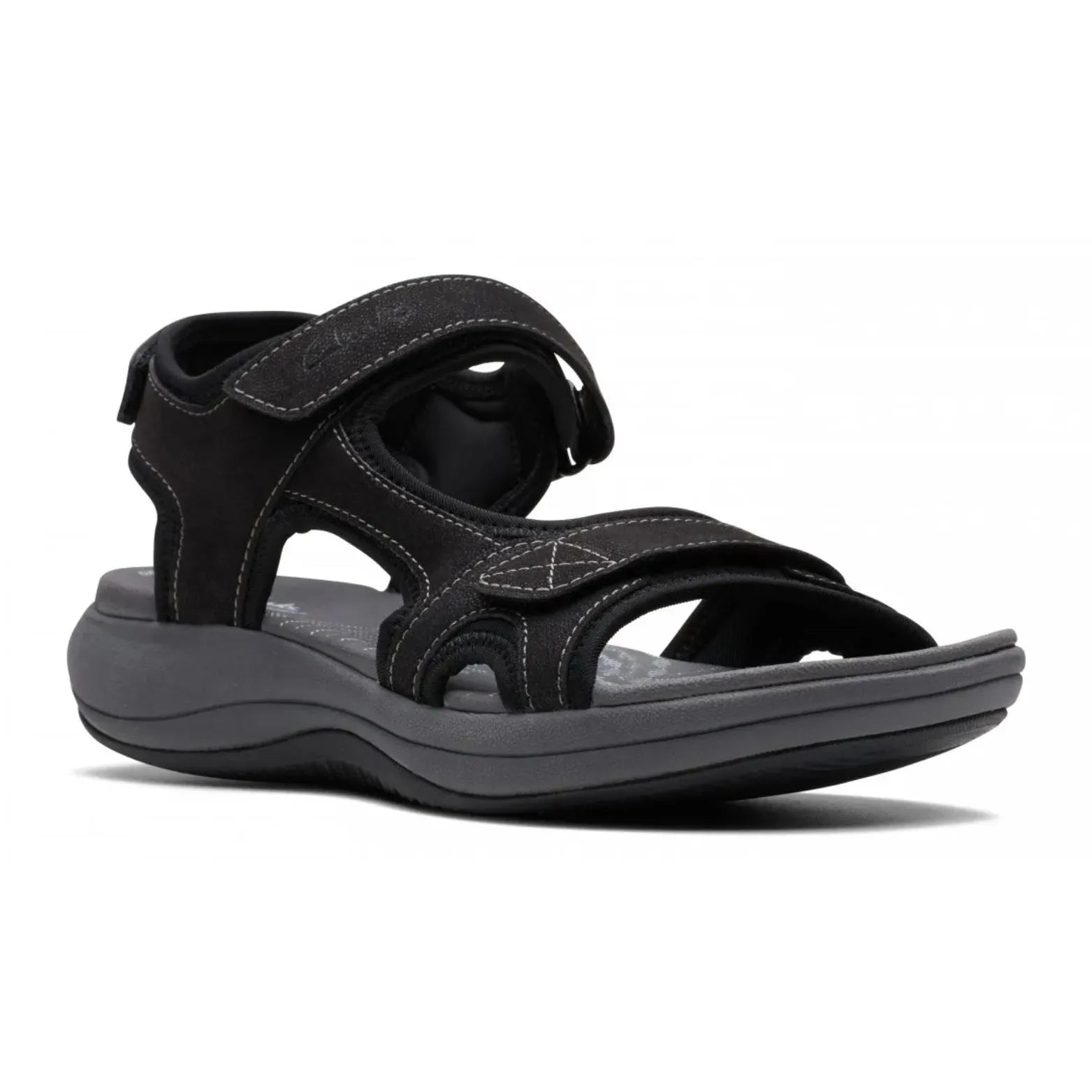 Clarks Mira Bay γυναικείο ανατομικό σανδάλι σε μαύρο χρώμα – μπορστά - Πλαϊνή όψη