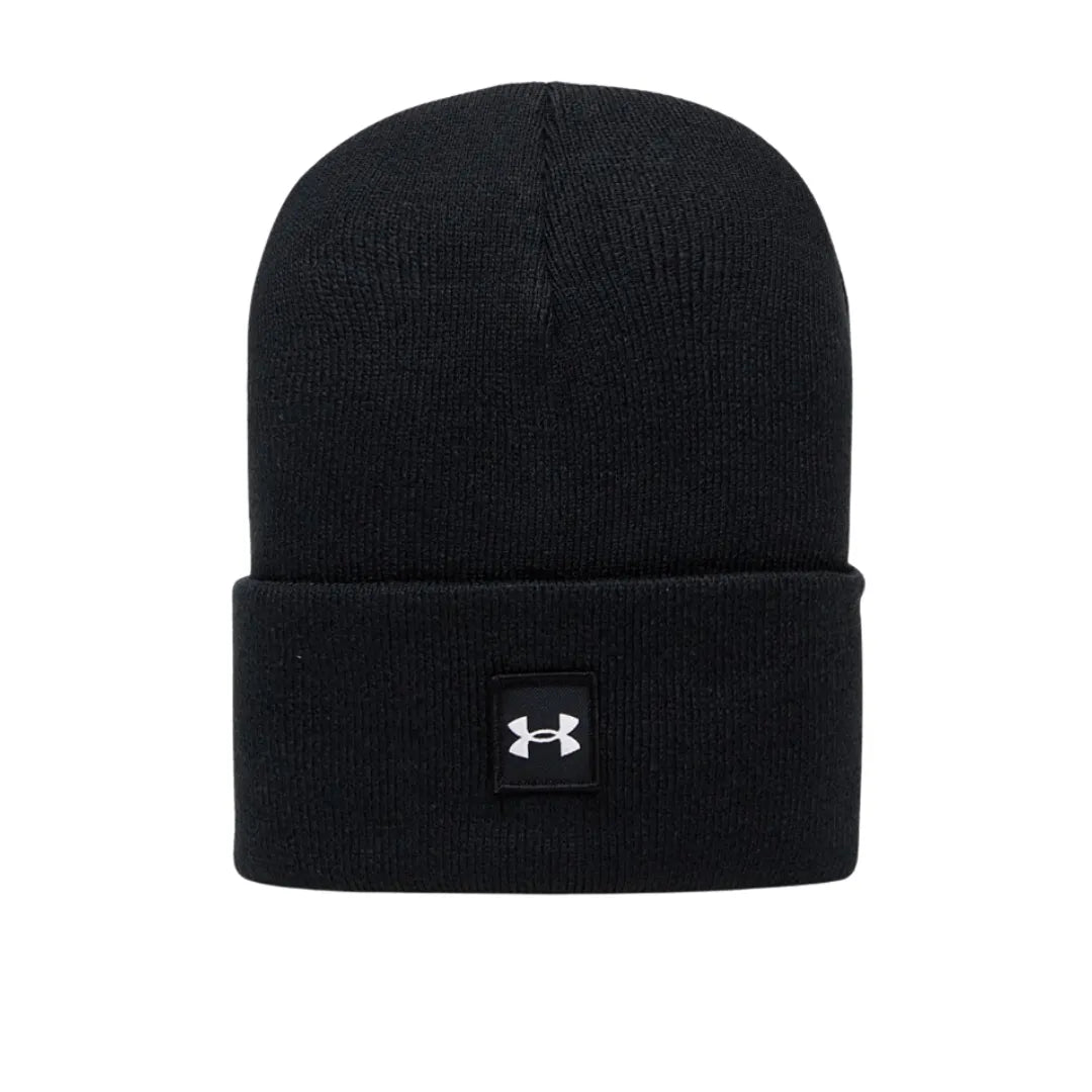 Under Armour Halftime Cuff Beanie μαύρο, μπροστινή προβολή με λογότυπο UA.