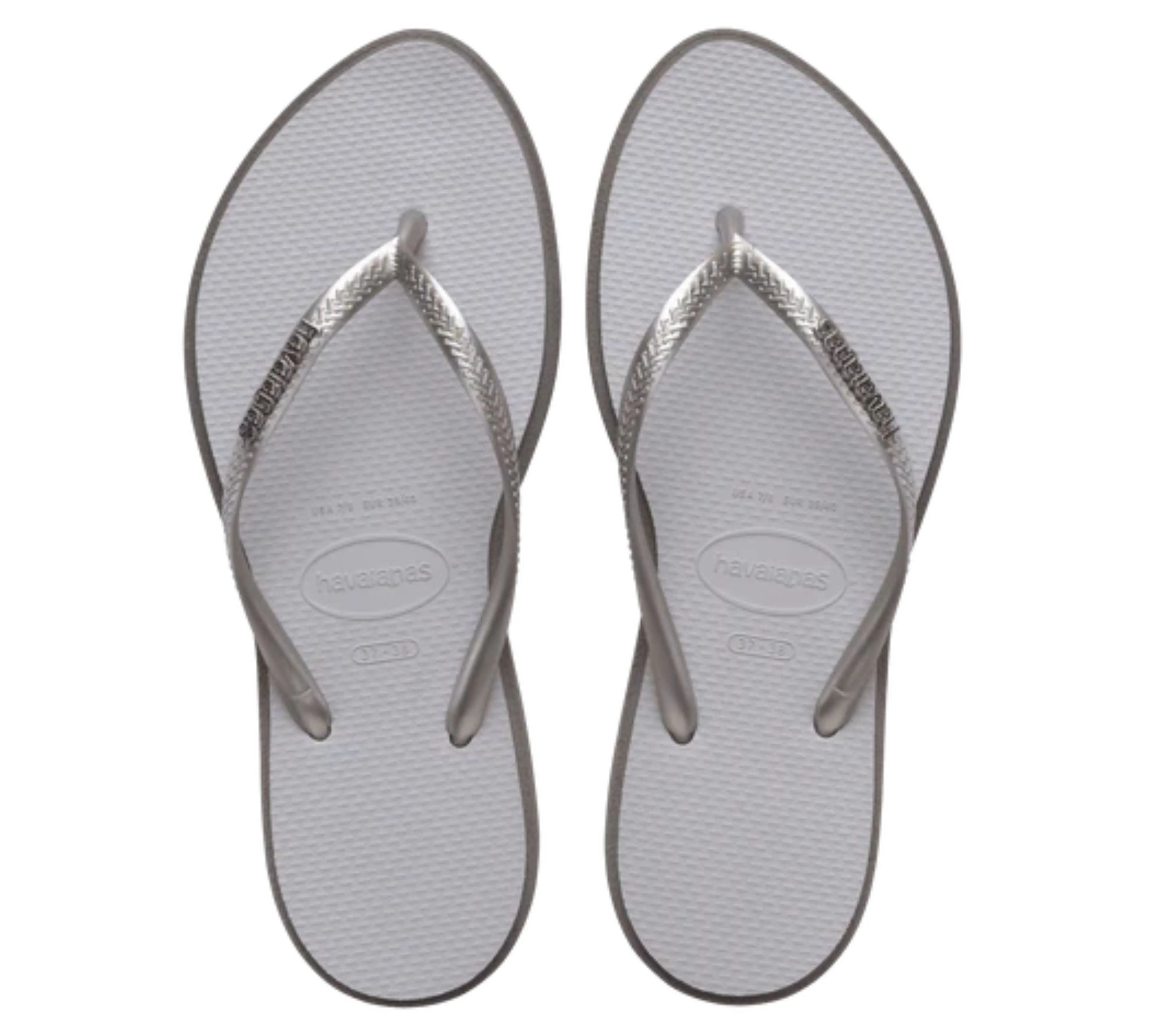 Havaianas Slim Point FC σε χρώμα steel gray, από πάνω όψη που δείχνει τον λεπτό σχεδιασμό και μυτερό τελείωμα
